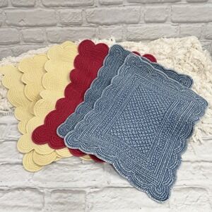 VTG Blanc D'ivoire 6 Quilted Placemats Cottagecore Scalloped Edges Made In India